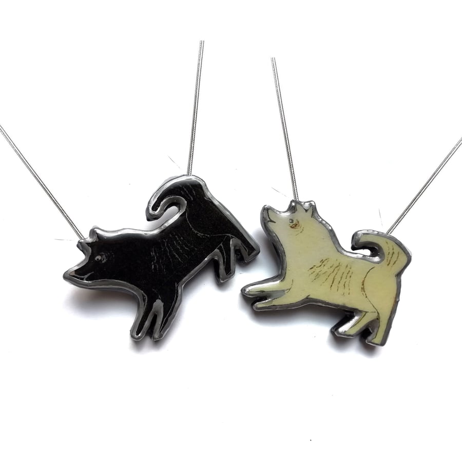 Lovely Cream or Black Schipperke Spitz Dog Resin Necklace by EllyMental
