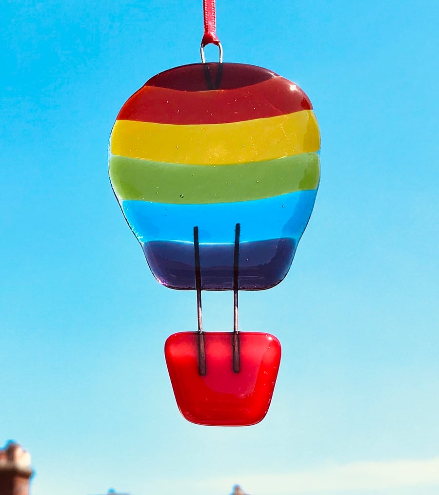 Fused Glass Rainbow Hot Air Balloon
