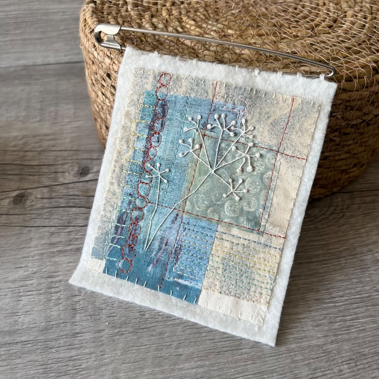 Mixed Media Embroidered Seedhead Nature Wall Hanging Textile Art 