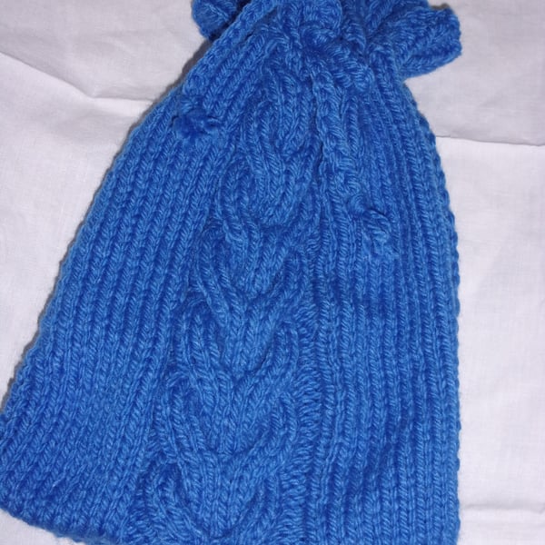 Hand Knitted Chunky Hot Water Bottle Cover with Centre Cable