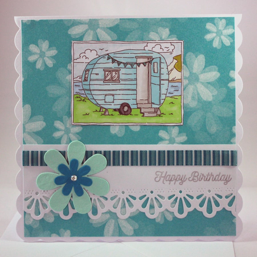Handmade birthday card - the caravan
