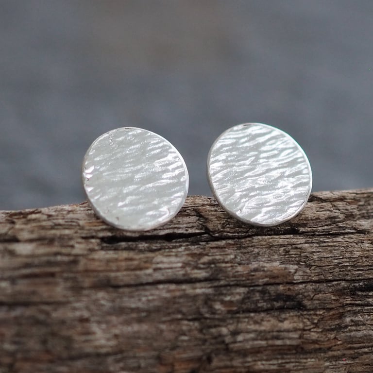 Hammered silver oval stud earrings, earring studs