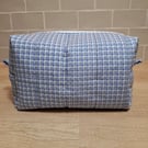 Boxed toiletry bag in blue and white checks 