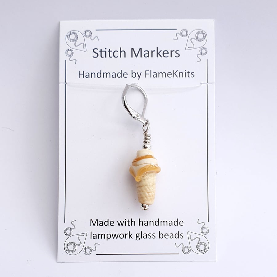 Tiny Glass Ice Cream Stitch Marker - Honeycomb, Toffee, Caramel