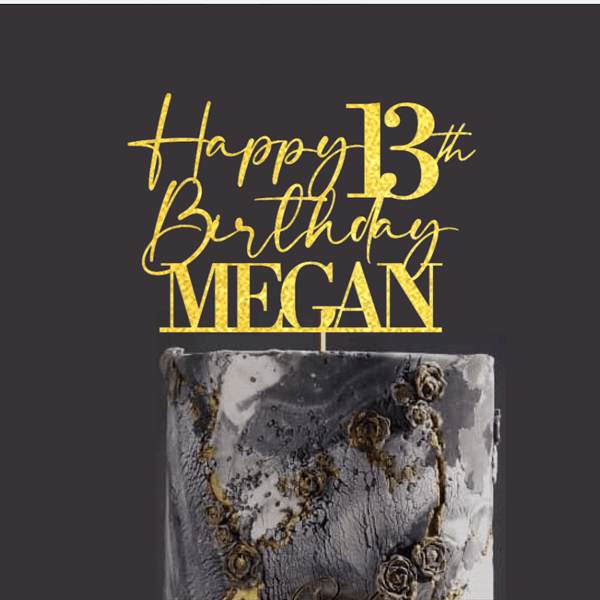 Happy Birthday Cake Topper, Custom Name and Age Cake Topper, 13th Cake Topper