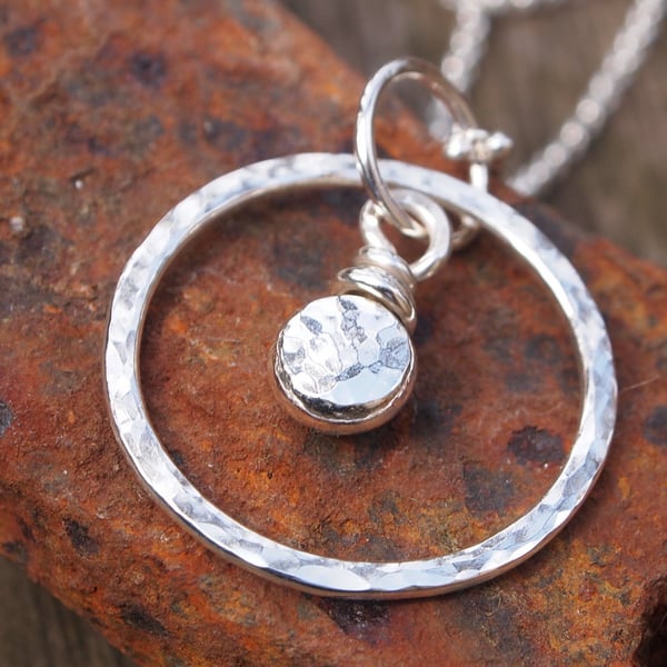 Silver Necklace, Silver Pebble Ring Pendant, Silver Jewellery