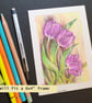 Purple tulips, small drawing, original art letterbox gift - Image 9