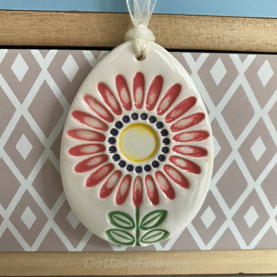 Pottery Easter Egg decoration with pink flower