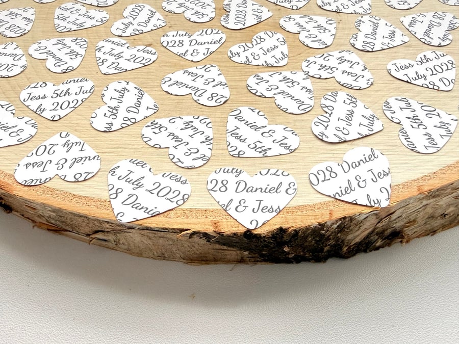 White Personalised Heart Confetti, Any Wording Custom Hearts, Wedding Decor 