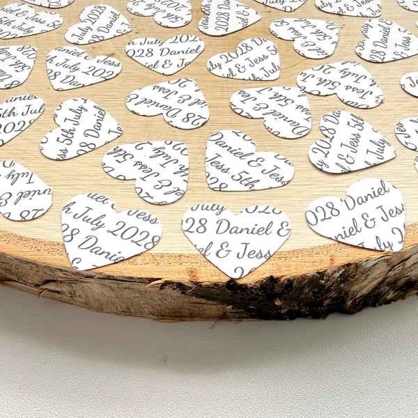 White Personalised Heart Confetti, Any Wording Custom Hearts, Wedding Decor 