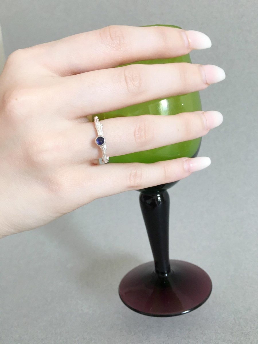 Silver Ring - Twig Ring - Iolite Ring - Nature Jewellery