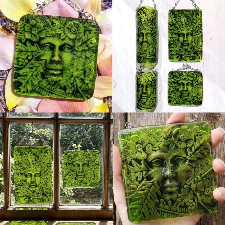 Handmade Fused Glass Lady Of The Woods Picture - Green Woman Hanging Plaque