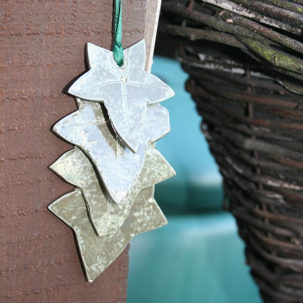 Handmade green ceramic leaf hanging decoration