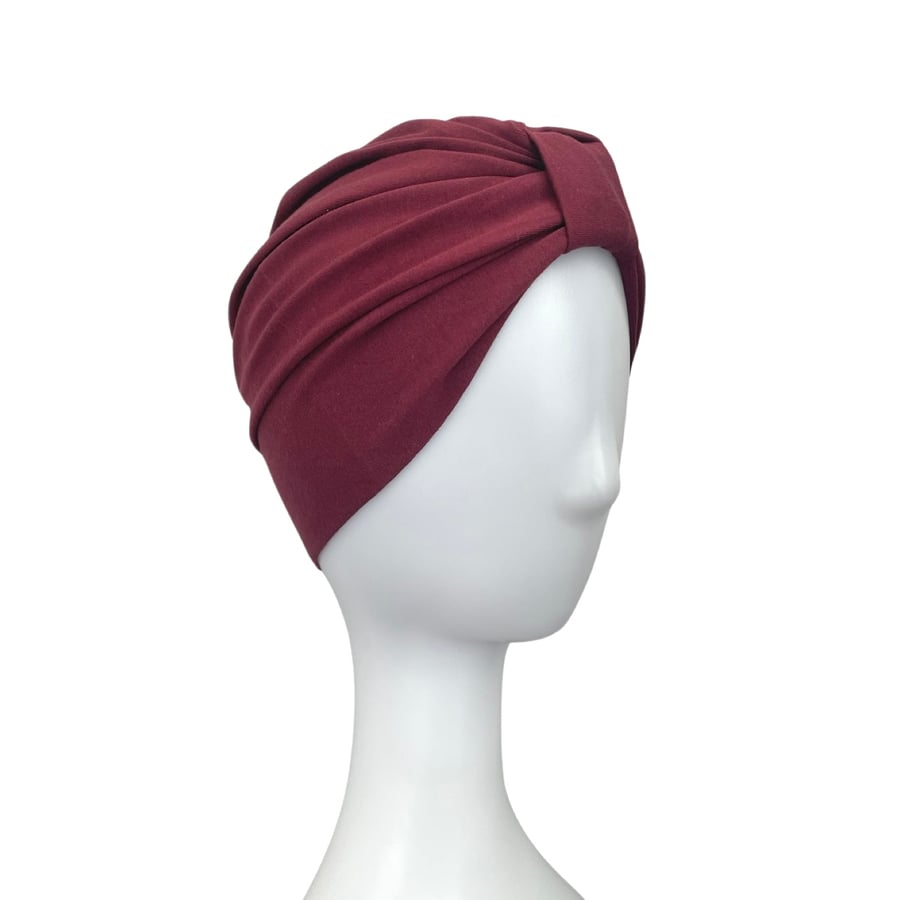 Wine Red Hair Turban, Top Knot Turban, Autumn Turban, Chemo Treatment