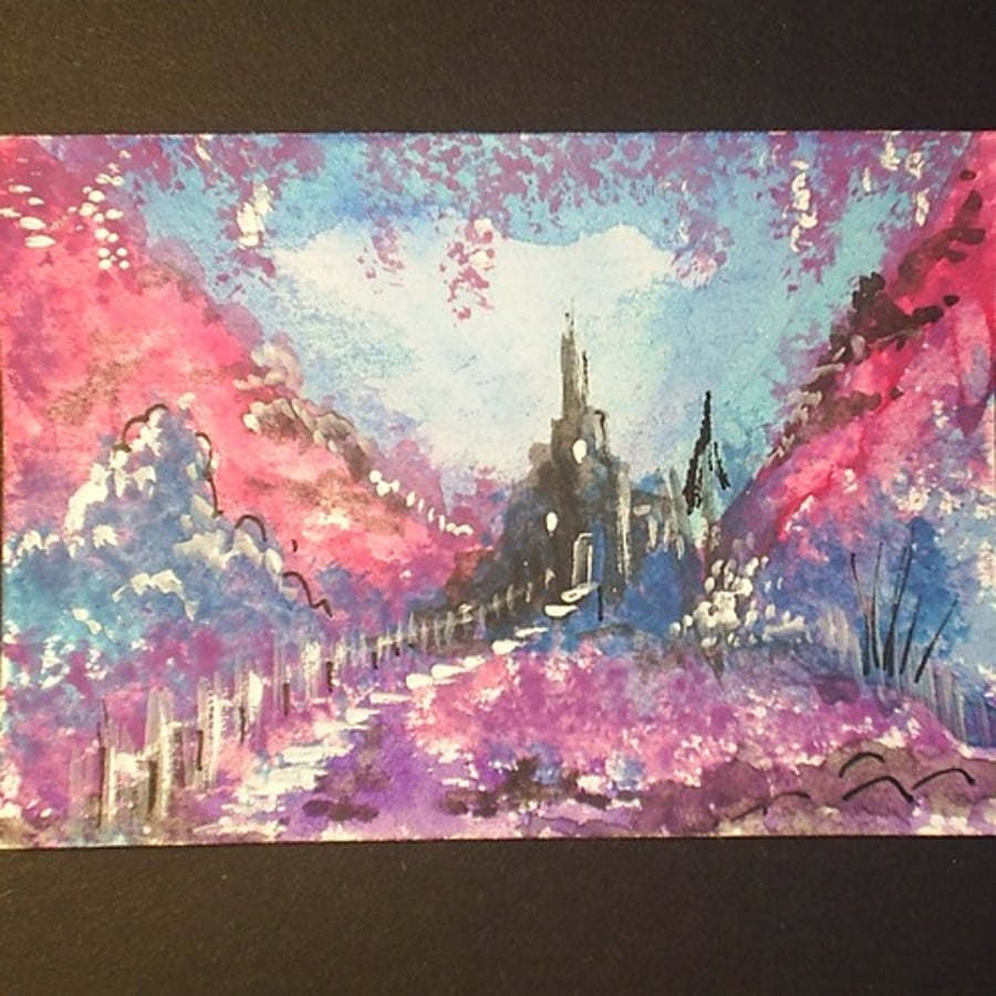 fantasy village aceo original by Gweddusart