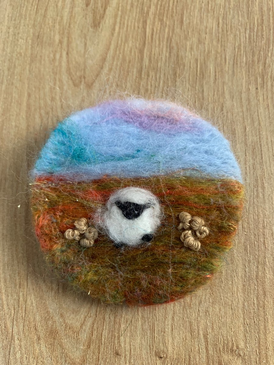 Needle felted sheep brooch 
