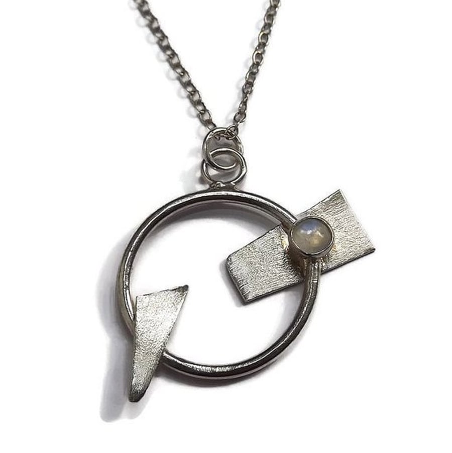 Moonstone and sterling silver hoop handmade pendant