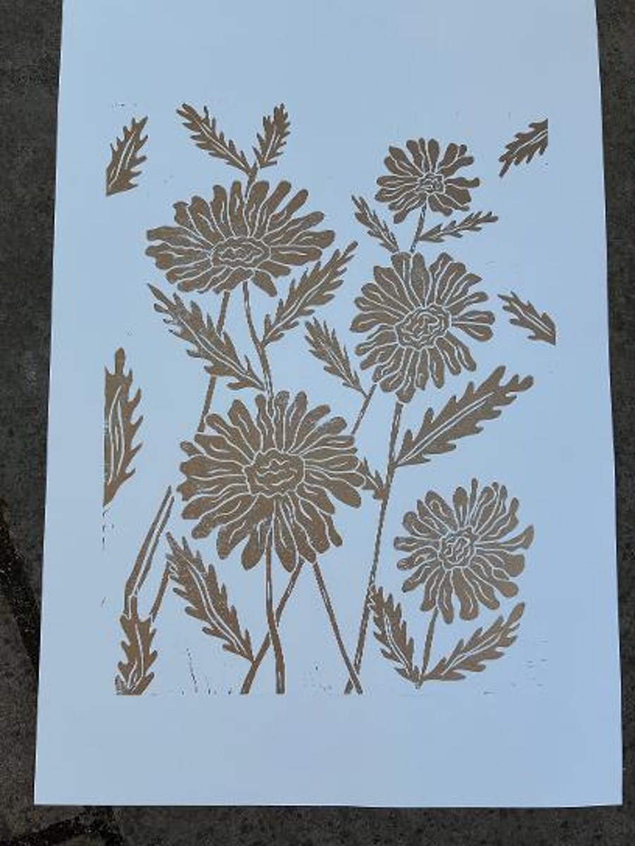Golden Daisies - Original Lino Print