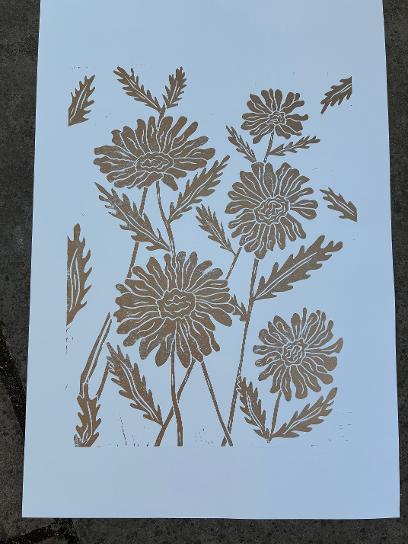 Golden Daisies - Original Lino Print
