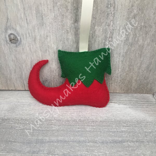 Christmas Elf Shoe 100% Wool Felt Hanging Decoration 