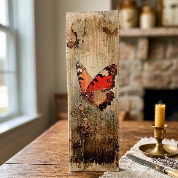 Monarch Butterfly, Orange Butterfly, Wood Butterfly Plaque, Photo Transfer Art