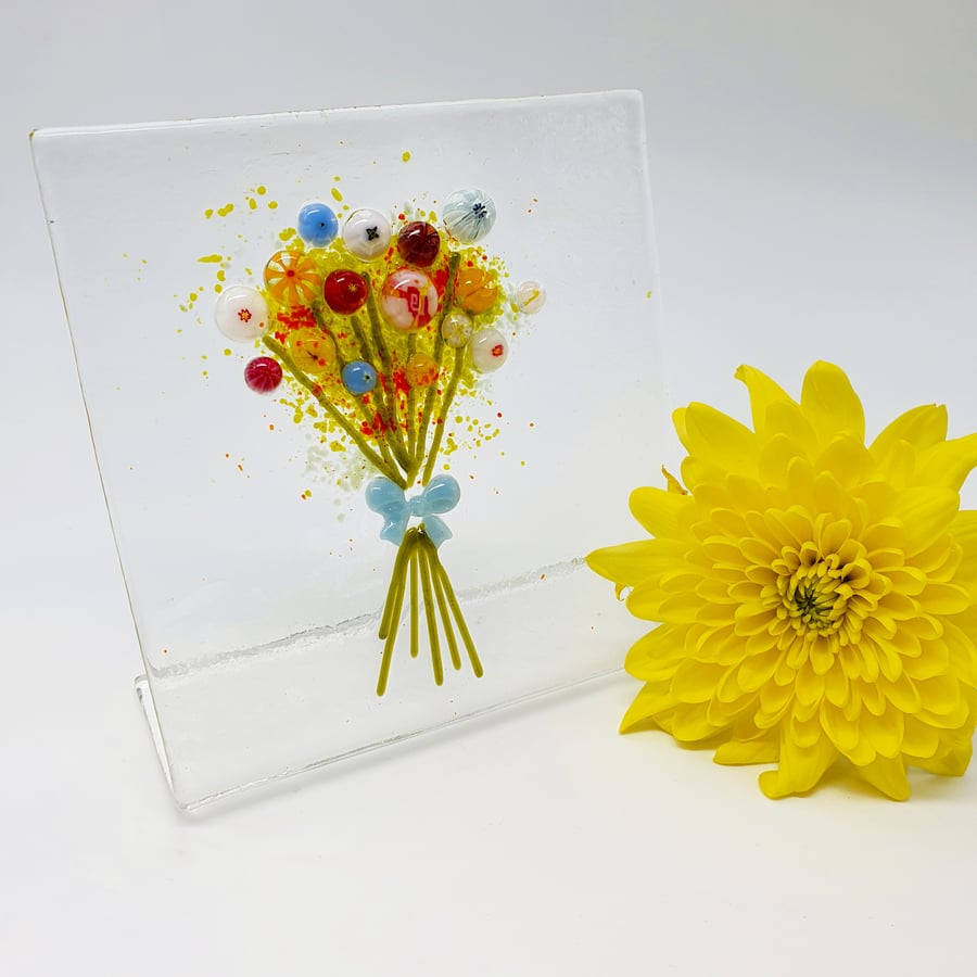 Fused Glass Bouquet of Flowers  - Stand Alone