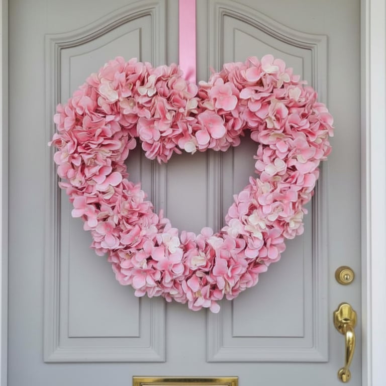 Pretty handmade heart shape grapevine wreath artificial pink hydrangeas 45cm app