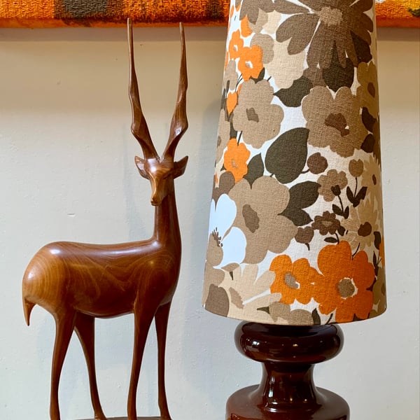  Brown orange 70s floral  Lizzie Derriey Vintage Fabric Lampshade