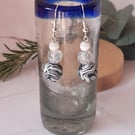 Black and white dangly polymer clay earrings