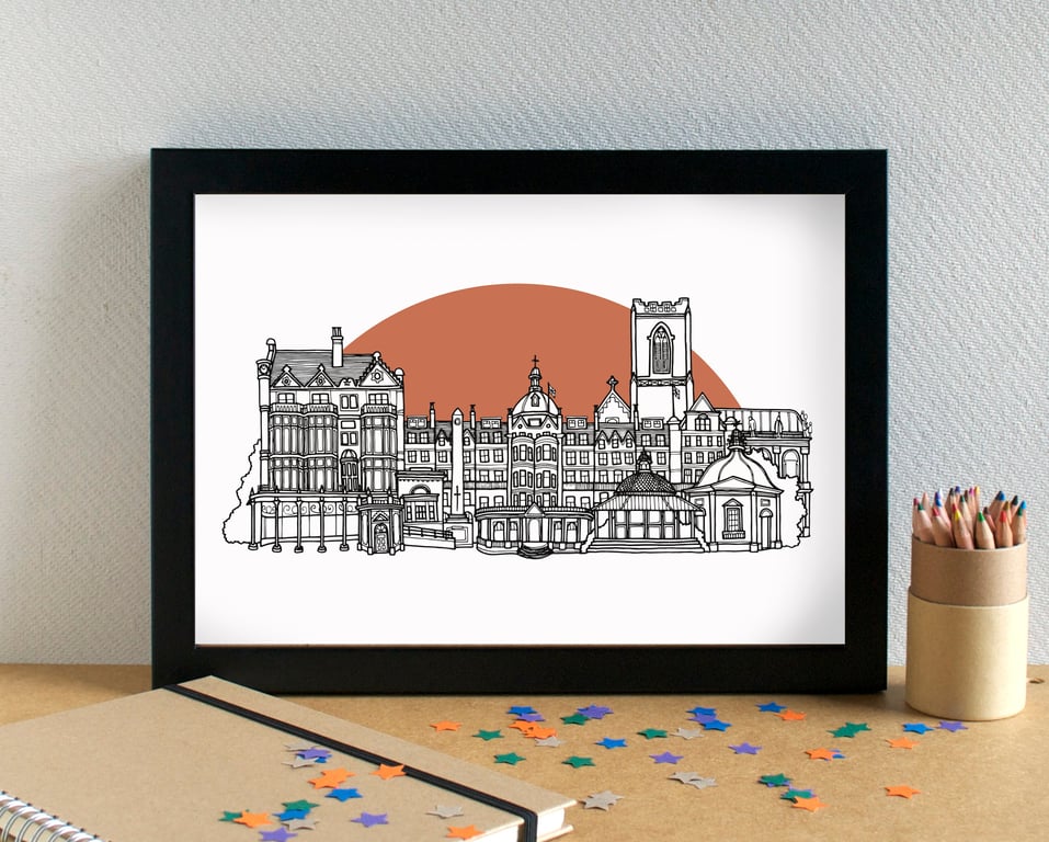 Harrogate Landmarks Skyline Art Print