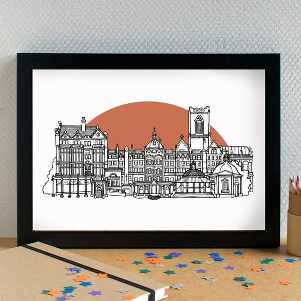 Harrogate Landmarks Skyline Art Print