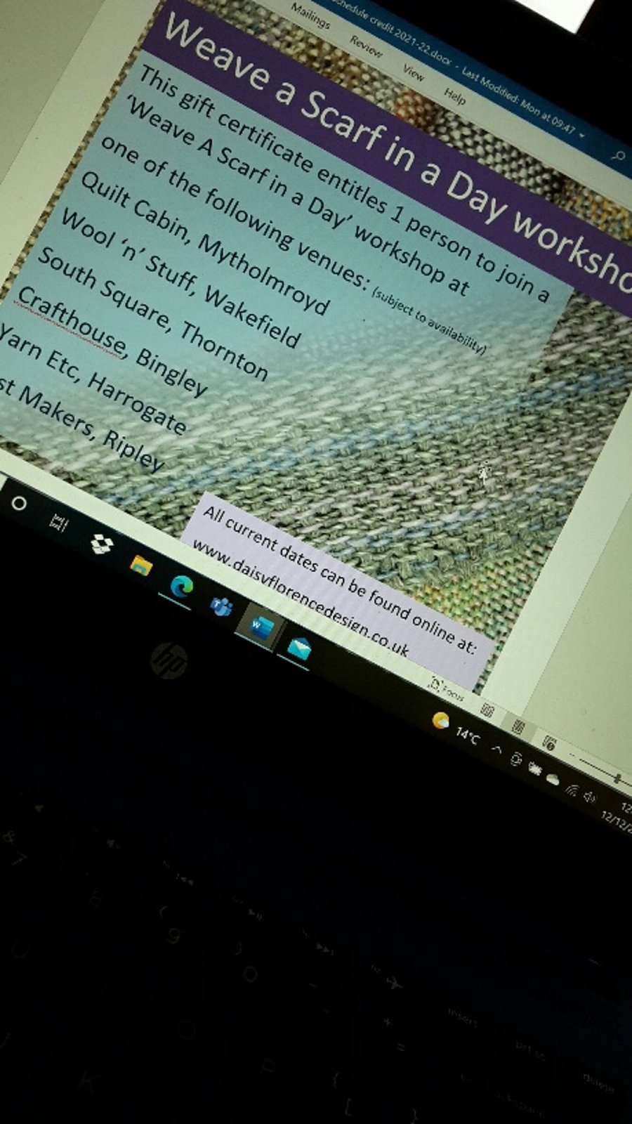  Weave a Scarf in a Day workshop gift voucher.