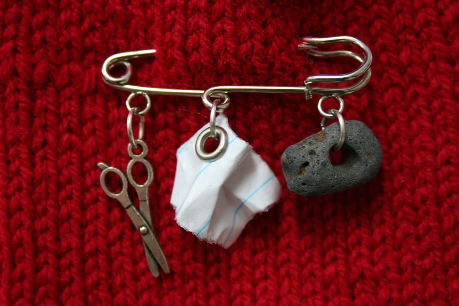 Scissors paper stone brooch