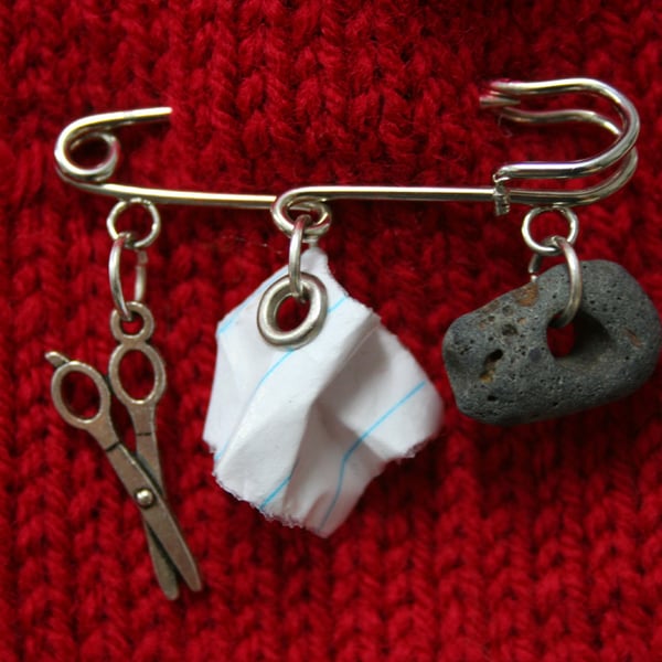 Scissors paper stone brooch