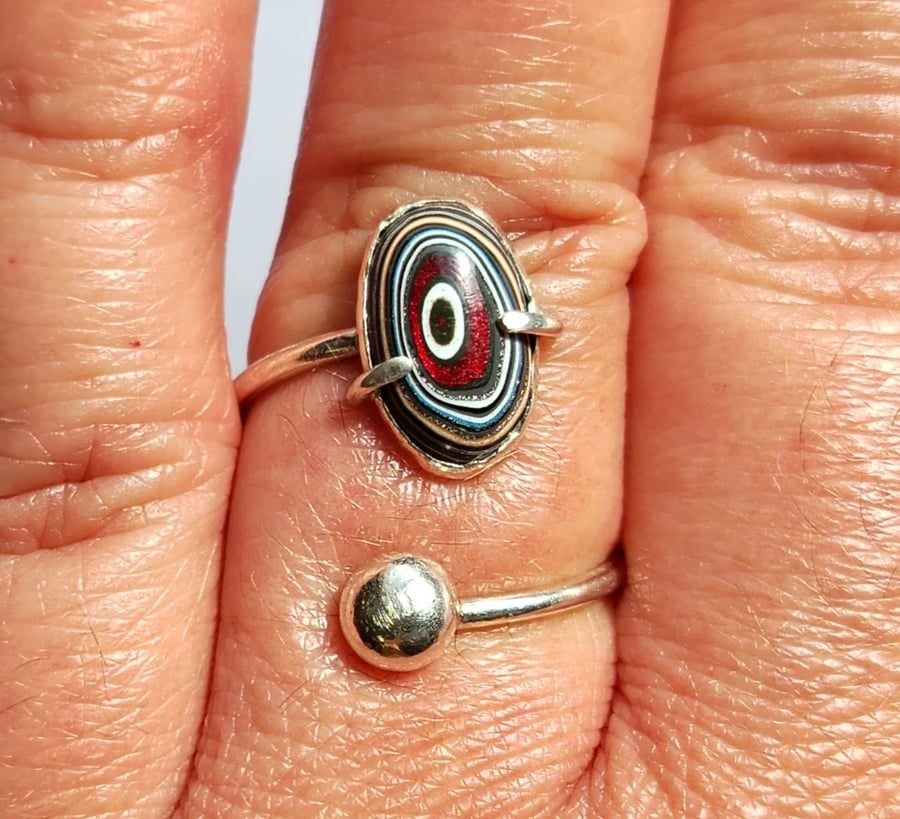 Fordite Adjustable Ring Sterling Silver Jewellery Gift Upcycle Recycle Handmade
