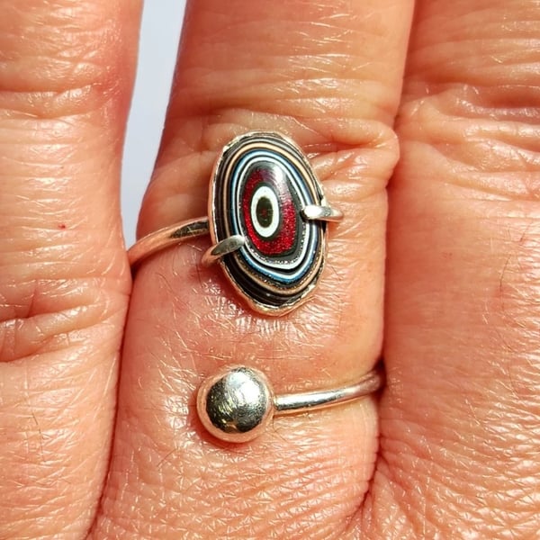 Fordite Adjustable Ring Sterling Silver Jewellery Gift Upcycle Recycle Handmade