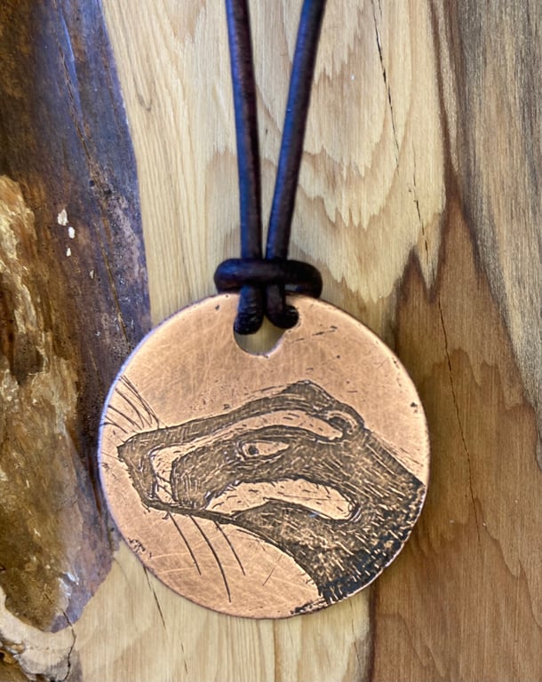 Badger - Handmade Etched Copper Pendant Necklace