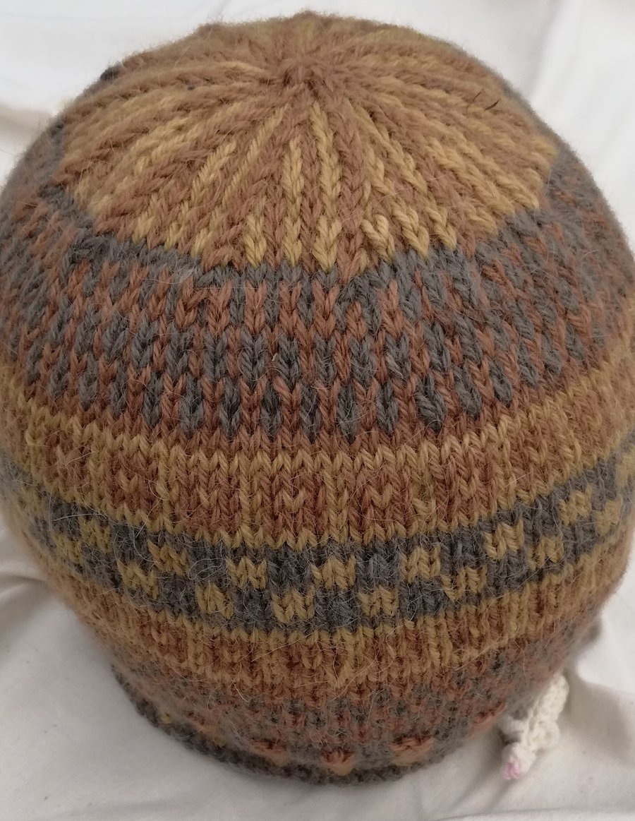 Fair Isle, Wool and Alpaca, Hand Dyed, Knitted Hat