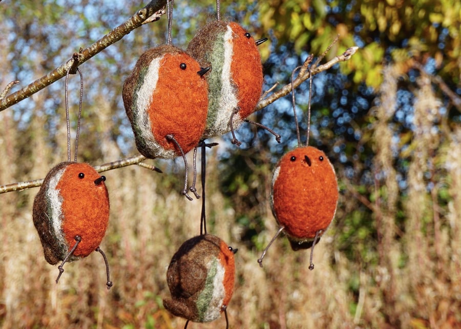 Wet felted Christmas Robin hanging ornament