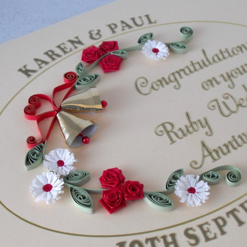 Quilled ruby anniversary card - Folksy