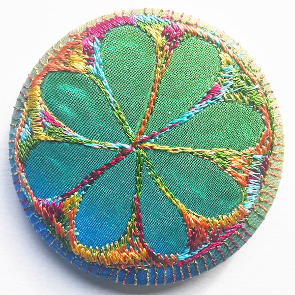 58mm Fabric Badge with Free Machine Embroidery