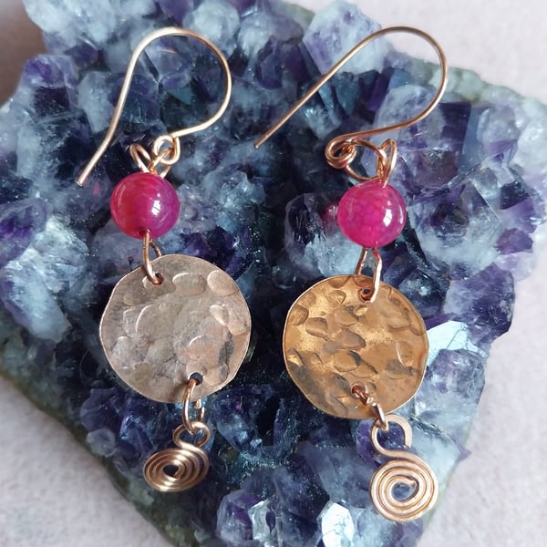 Hand Forged Copper and Agate Earrings 
