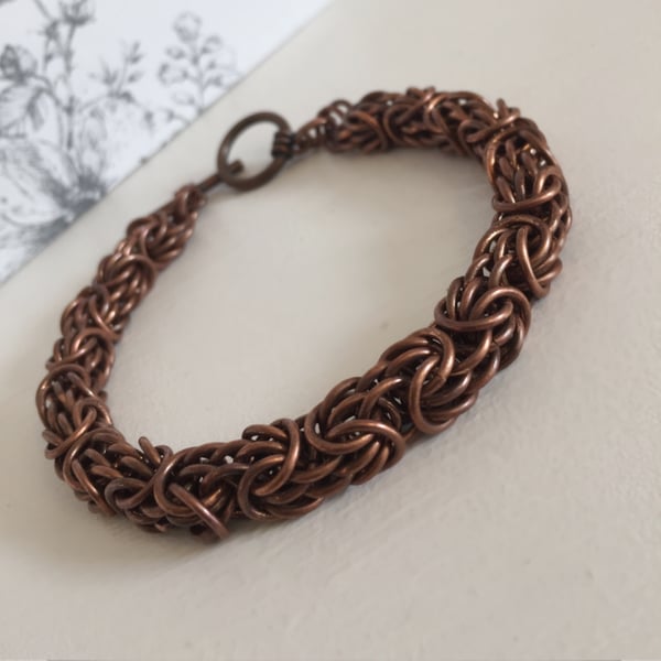 Dark Oxidised Copper Bracelet for Men, Tryzantine Chainmail Statement Bracelet