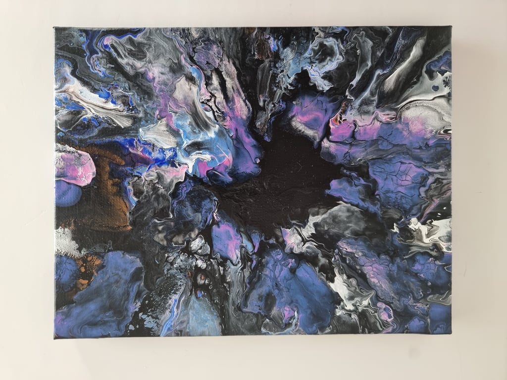 (35) Acrylic Art painting featuring a Bluish Bullseye, crafted from residue pain