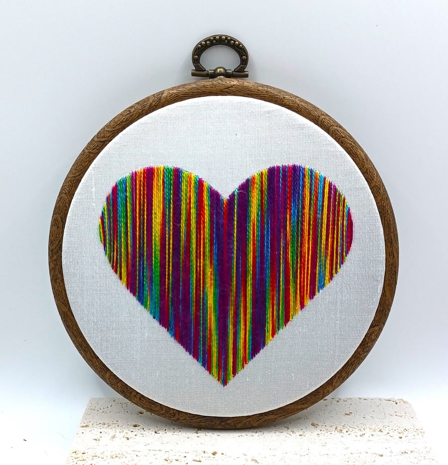 Rainbow Heart Embroidery, Embroidery Hoop, Folksy