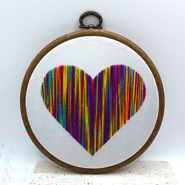 Rainbow Heart Embroidery, Embroidery Hoop, Hand Embroidery, Modern Embroidery, L