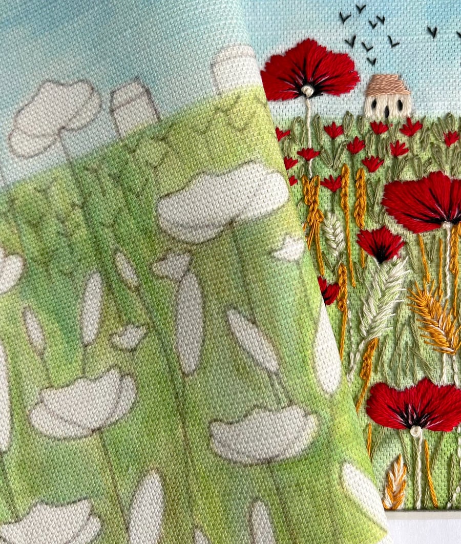 Poppy Fields Hand Embroidery Panel Only