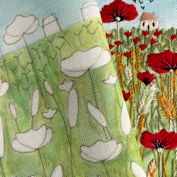 Poppy Fields Hand Embroidery Panel Only