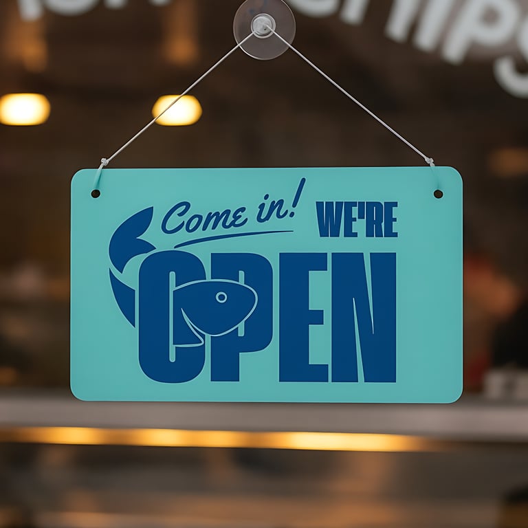 Classic Fish and Chip Shop Open & Closed Sign: Double-Sided Hanging Door 