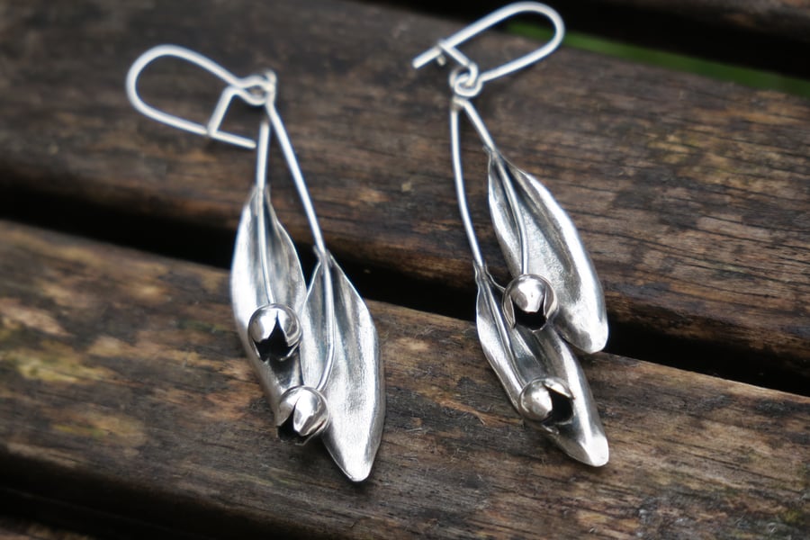 Sterling Silver Tulip Earrings, Flower Earrings, Floral Jewellery